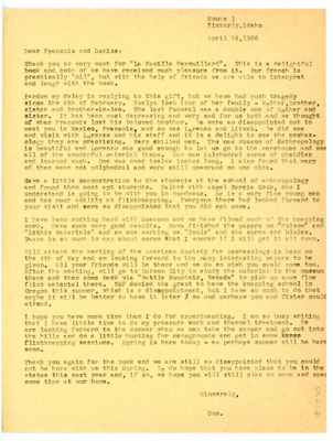 Letter from Don Crabtree to Francois Bordes and Denise Sonneville-Bordes