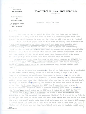 Letter from Francois Bordes to Don Crabtree