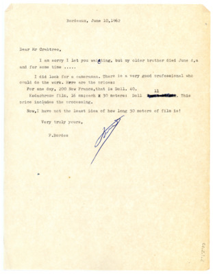Letter from Francois Bordes to Don Crabtree