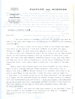 Letter from Francois Bordes to Don Crabtree