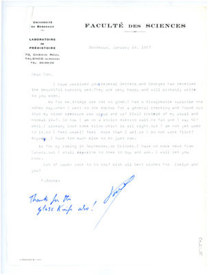 Letter from Francois Bordes to Don Crabtree