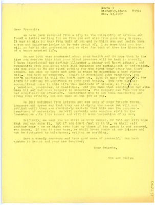 Letter from Don and Evelyn Crabtree to Francois Bordes