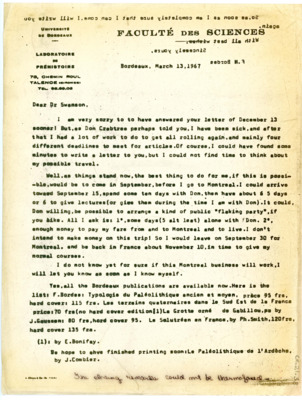 Letter from Francois Bordes to Earl Swanson