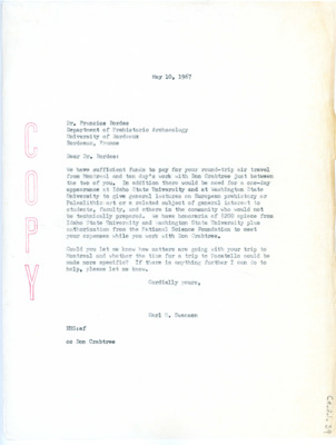 Letter from Earl Swanson to Francois Bordes