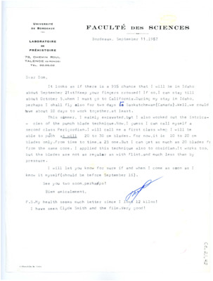 Letter from Francois Bordes to Don Crabtree