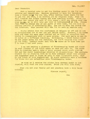 Letter from Don Crabtree to Francois Bordes