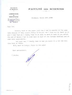 Letter from Francois Bordes to Don Crabtree