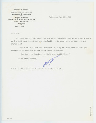Letter from Francois Bordes to Don Crabtree