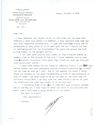 Letter from Francois Bordes to Don Crabtree