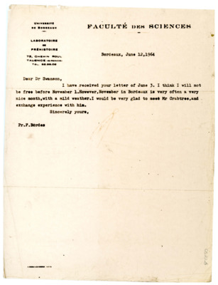 Letter from Francois Bordes to Earl Swanson