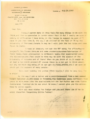 Letter from Francois Bordes to Don Crabtree