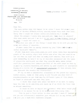 Letter from Francois Bordes to Don Crabtree