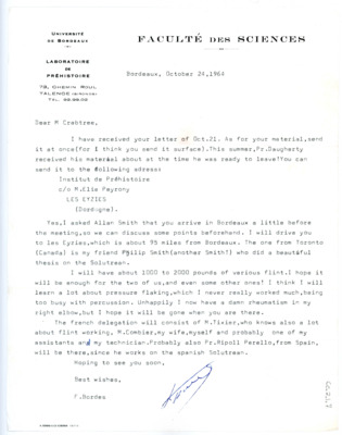 Letter from Francois Bordes to Don Crabtree