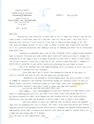 Letter from Francois Bordes to Don Crabtree