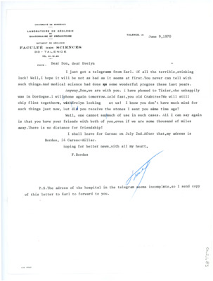 Letter from Francois Bordes to Don and Evelyn Crabtree