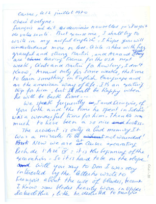 Letter from Denise Sonneville-Bordes to Evelyn Crabtree