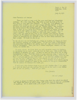 Letter from Don Crabtree to Francois Bordes and Denise Sonneville-Bordes