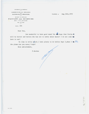 Letter from Francois Bordes to Don Crabtree