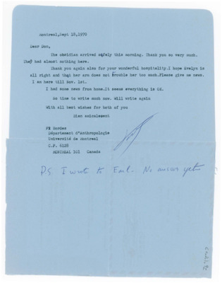 Letter from Francois Bordes to Don Crabtree