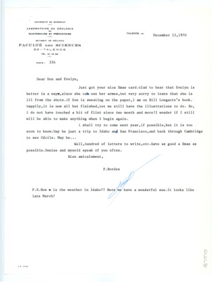Letter from Francois Bordes to Don and Evelyn Crabtree