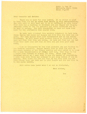 Letter from Don Crabtree to Francois Bordes and Denise Sonneville-Bordes