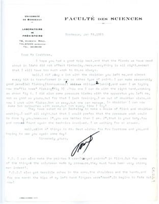Letter from Francois Bordes to Don Crabtree