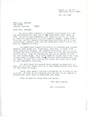 Letter from Don Crabtree to Betty Bradley