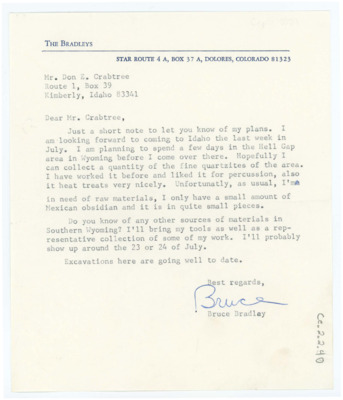 Letter from Bruce Bradley to Don Crabtree