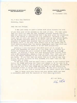 Letter from Alan Bryan to Don and Evelyn Crabtree