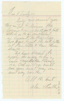 Letter from Alan Bryan and Ruth Gruhn to Don and Evelyn Crabtree
