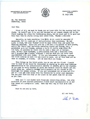 Letter from Alan Bryan and Ruth Gruhn thanking Don and Evelyn Crabtree