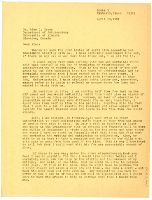 Letter from Don Crabtree to Alan Bryan