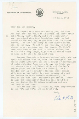 Letter from Alan Bryan and Ruth Bryan to Don and Evelyn Crabtree