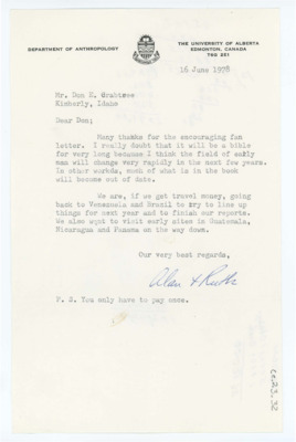 Letter from Alan and Ruth Bryan to Don Crabtree