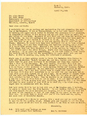 Letter from Don Crabtree to Alan Bryan and Ruth Gruhn
