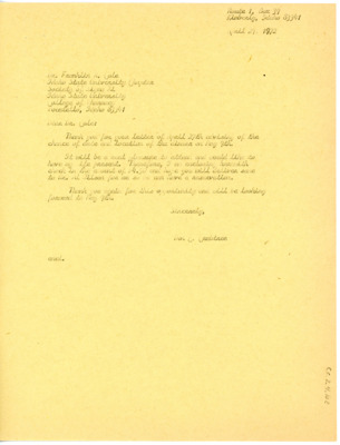 Letter from Don Crabtree to Franklin Cole