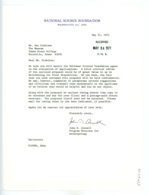 Letter from John Cornell to Don Crabtree