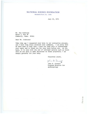 Letter from John Cornell to Don Crabtree