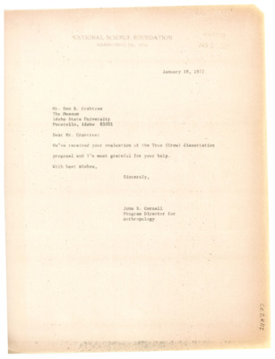 Letter from John Cornell to Don Crabtree