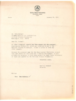 Letter from Earl Swanson to John Cornell