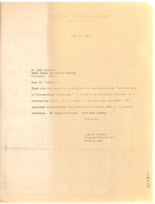 Letter from John Cornell to Don Crabtree