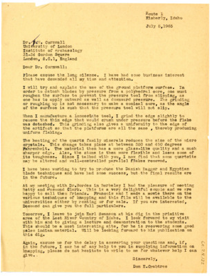 Letter from Don Crabtree to Ian Cornwall