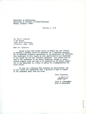 Letter from Clark Cunningham to Don Crabtree