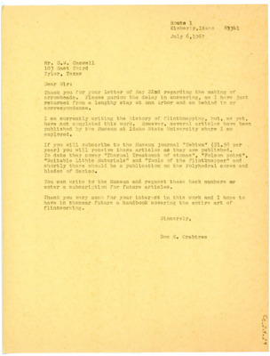 Letter from Don Crabtree to D.W. Caswell