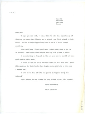 Letter from Brian Callaghan to Don Crabtree