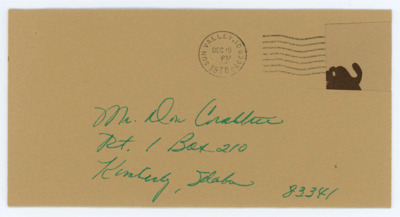 Christmas card from Bob and Jackie Caywood to Don Crabtree