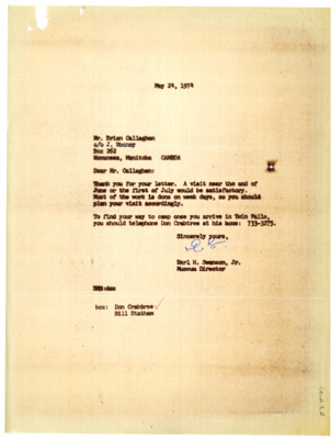 Letter from Earl Swanson to Brian Callaghan