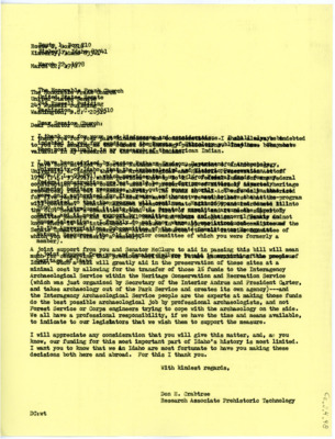 Letter from Don Crabtree to Frank Church