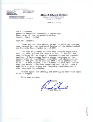Letter from Frank Church to Don Crabtree