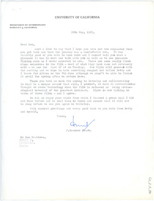 Letter from J Desmond Clark to Don Crabtree